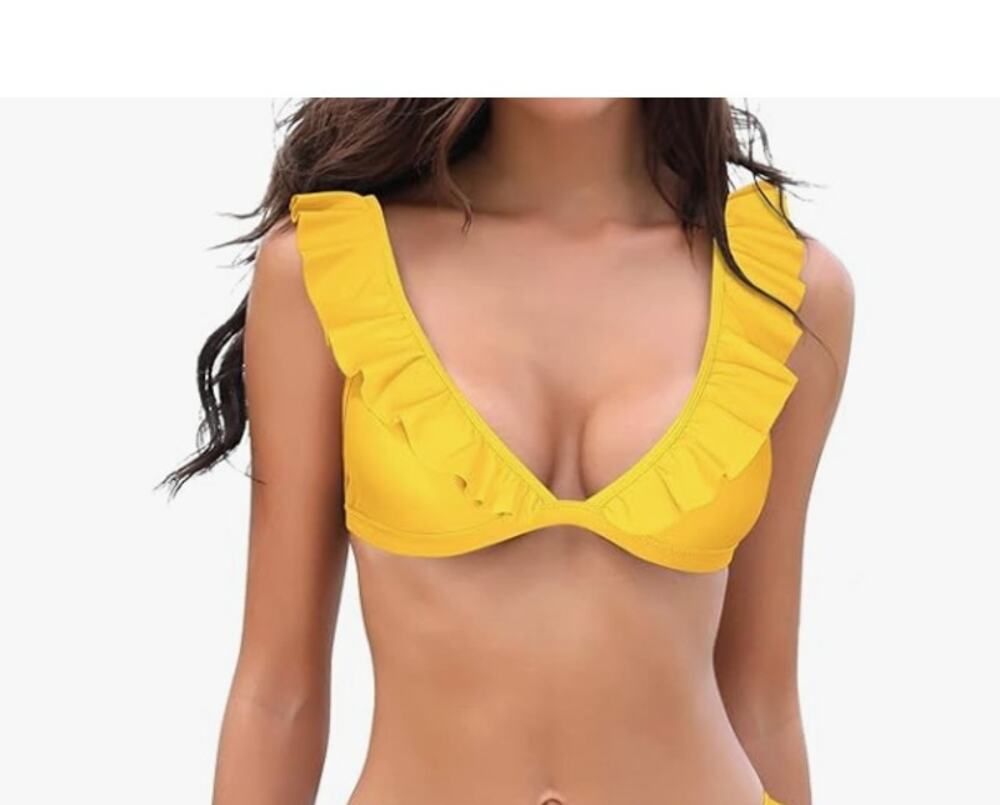 Women's Yellow Ruffled Flounce Bikini Swimsuit Top NWT Size XS